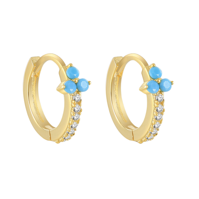 ANYCO Earrings Gold Plated Blue Minimalist Pave Black Blue Zircon Flower Stud  For Women Girl Perfect Fashion Stylish Accessories Jewelry Gifts