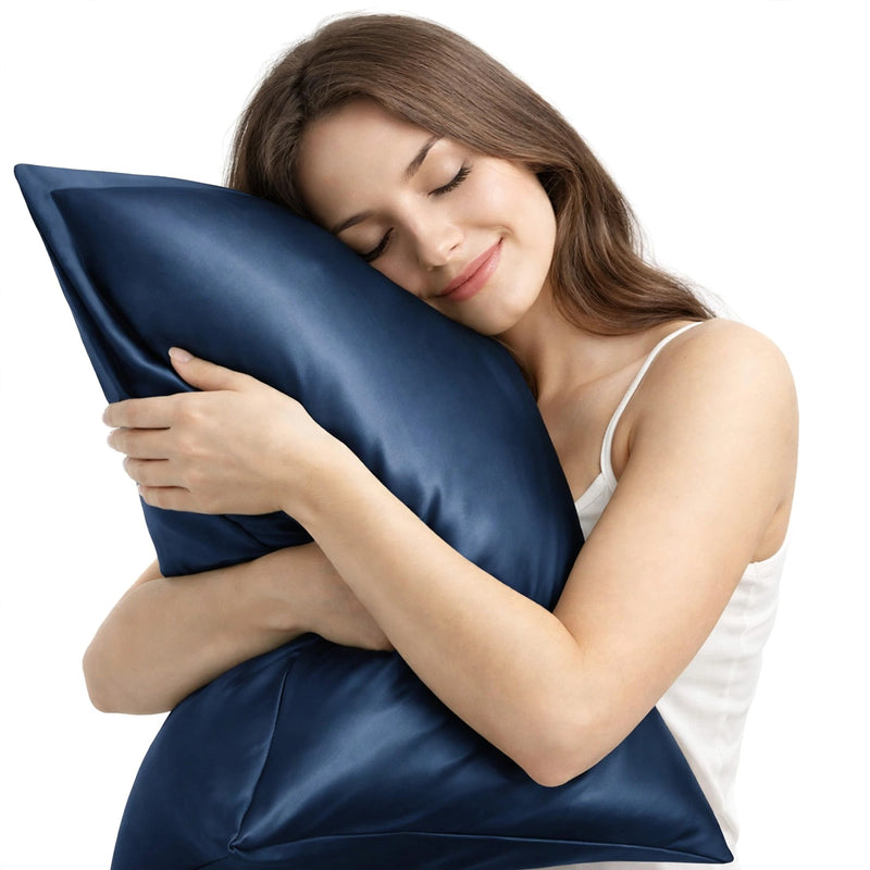 ANYHOUZ Pillowcase 51x66cm Dark Blue Natural Mulberry Silk For Comfortable And Relaxing Home Bed
