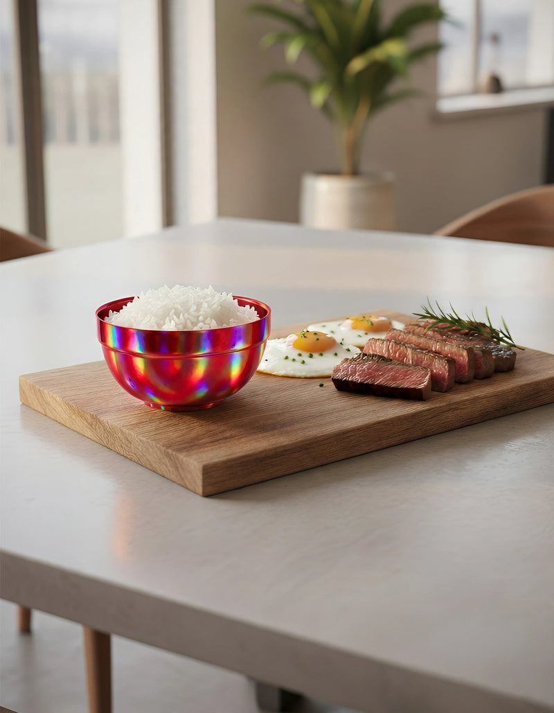 Anygleam Red Rainbow Rice Bowls – 2Pcs Big Stainless Steel, Single-Layer Anti-Scalding Cooking Utensils