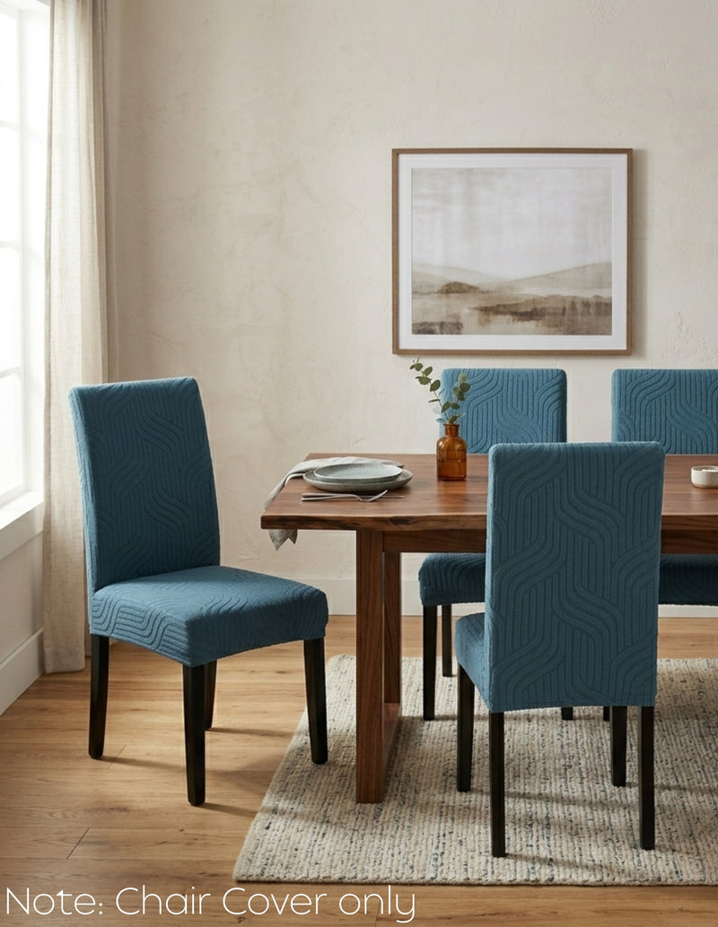 Anyseat Blue Linear Knitted Chair Cover – Elastic Anti‑Dirt Design for Dining, Kitchen, Wedding, Hotel & Banquet Use