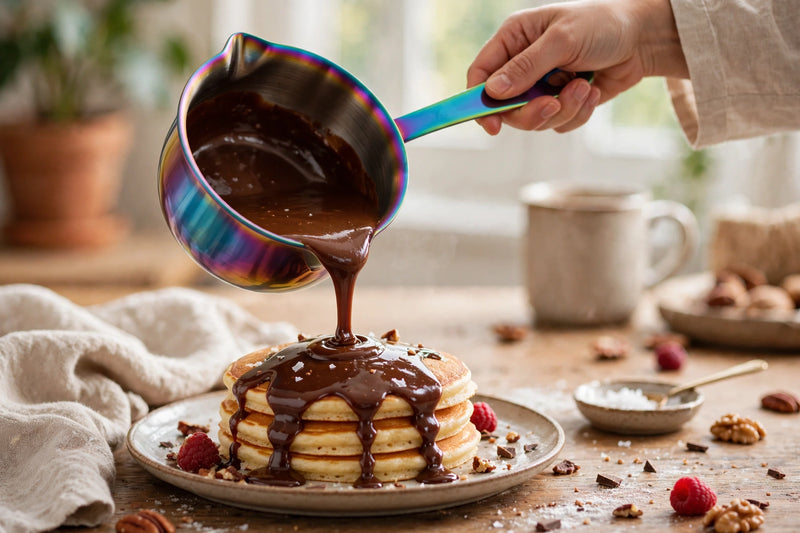 Anygleam Cookware Pouring Pots 2pcs Rainbow Mini Sauce Heating Stainless Steel Kitchen Chocolate Pot Butter Milk Drip Pot Small With Handle