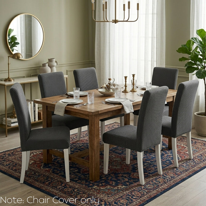 Anyseat Dark Grey Waterproof Chair Cover – Corn Kernel Pattern Stretch Slipcover for Dining Room