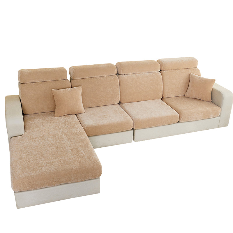 Anyseat Sofa Cover Coffee L-Shape Polyester Chenille Thick Stretchable Cushion For Living Room Enlarge Size Small
