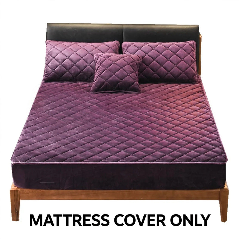 Anycozy Mattress Cover Dark Purple King Size Crystal Velvet Thicken Quilted Warm Soft Plush Bed Sheet