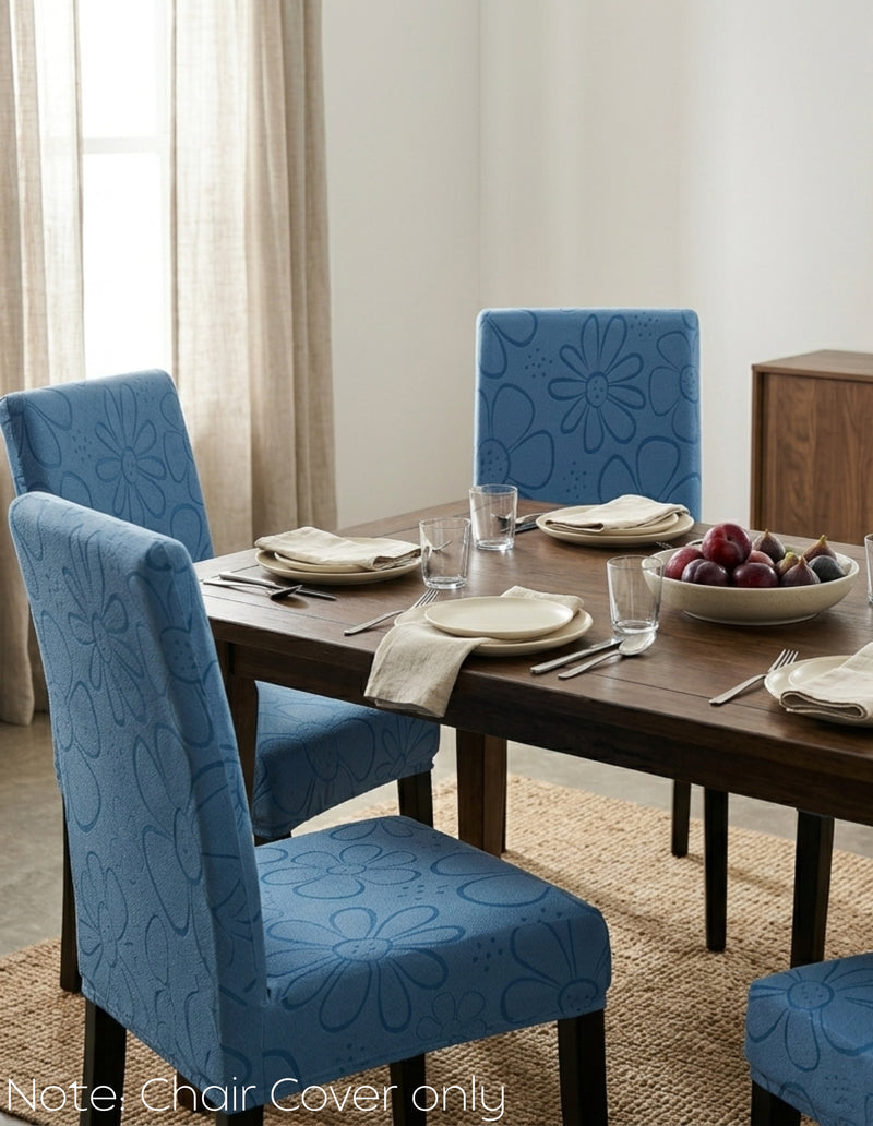 Anyseat Blue Floral Knitted Chair Cover – Elastic Anti‑Dirt Design for Dining, Kitchen, Wedding, Hotel & Banquet Use