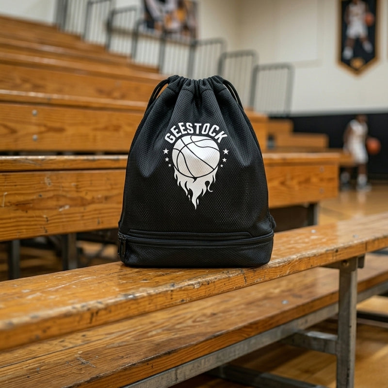 Black Basketball Drawstring Backpack – Sports Gym Bag for Players and Fans
