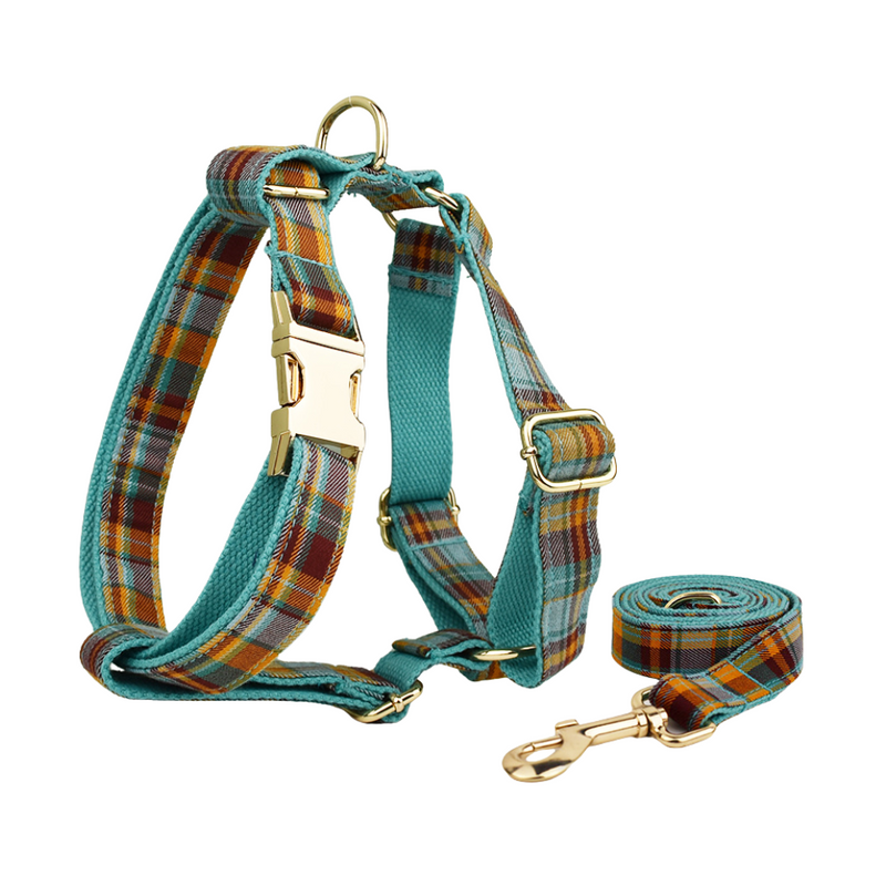 ANYWAGS Pet Harness Leash Plaid Green Heavy Duty DIY Metal Dog Leash