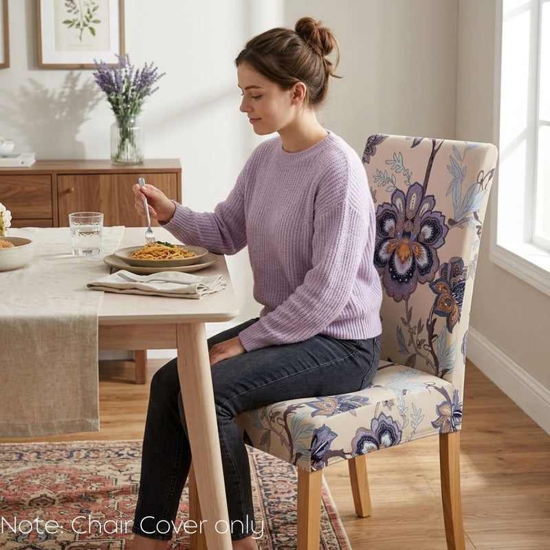 Anyseat Beige Floral Pattern Print Elastic Chair Cover – Plain Dining Slipcover & Home Décor