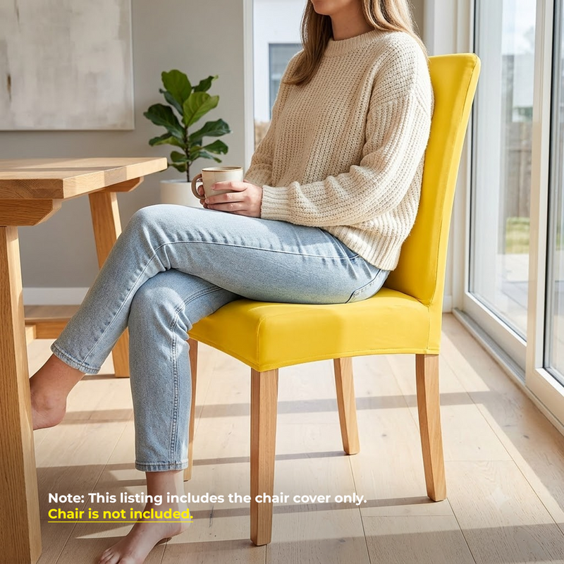Anyseat Bright Yellow Velvet Dining Chair Cover – Plush Stretchable Slipcover for Kitchen & Dining Room Chairs