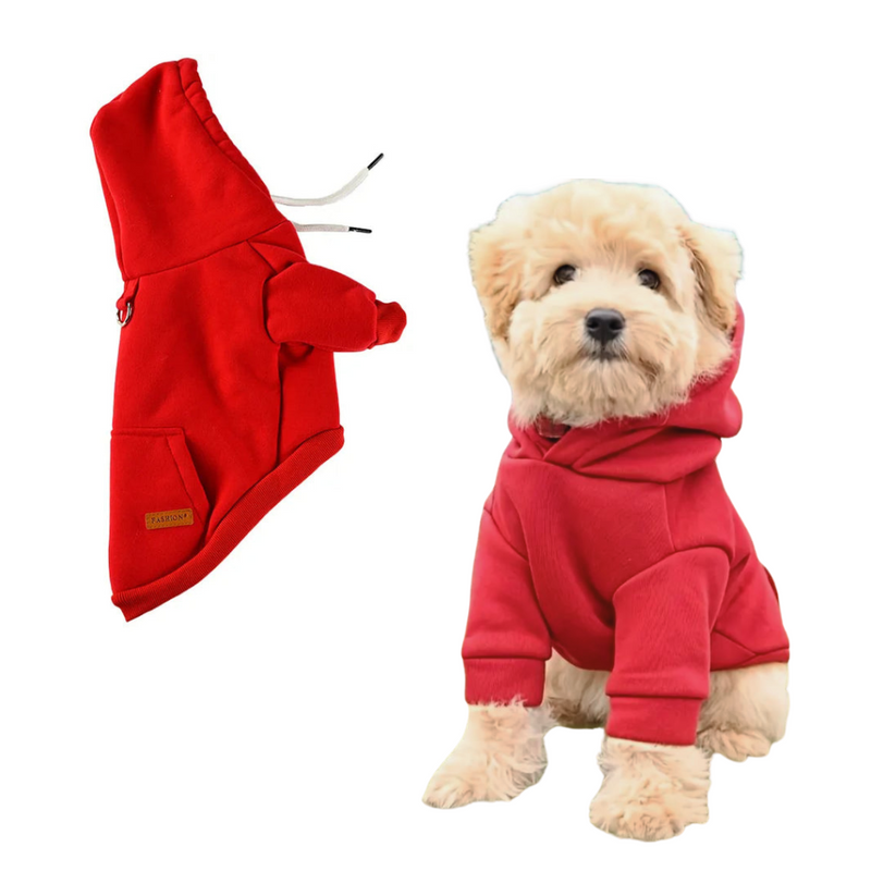ANYWAGS Pet Clothes Red Warm Fleece Hoodie Jacket with Back Pockets Sweatshirt for Cosplay and Cold Weathers
