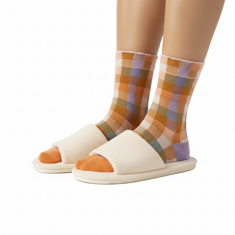 Anyfootwear 5 Pairs Size 5-9 Fashion Socks Combed Cotton Art Light Checkered Abstract Oil Painting Novelty Happy Funny Christmas Gift for Women