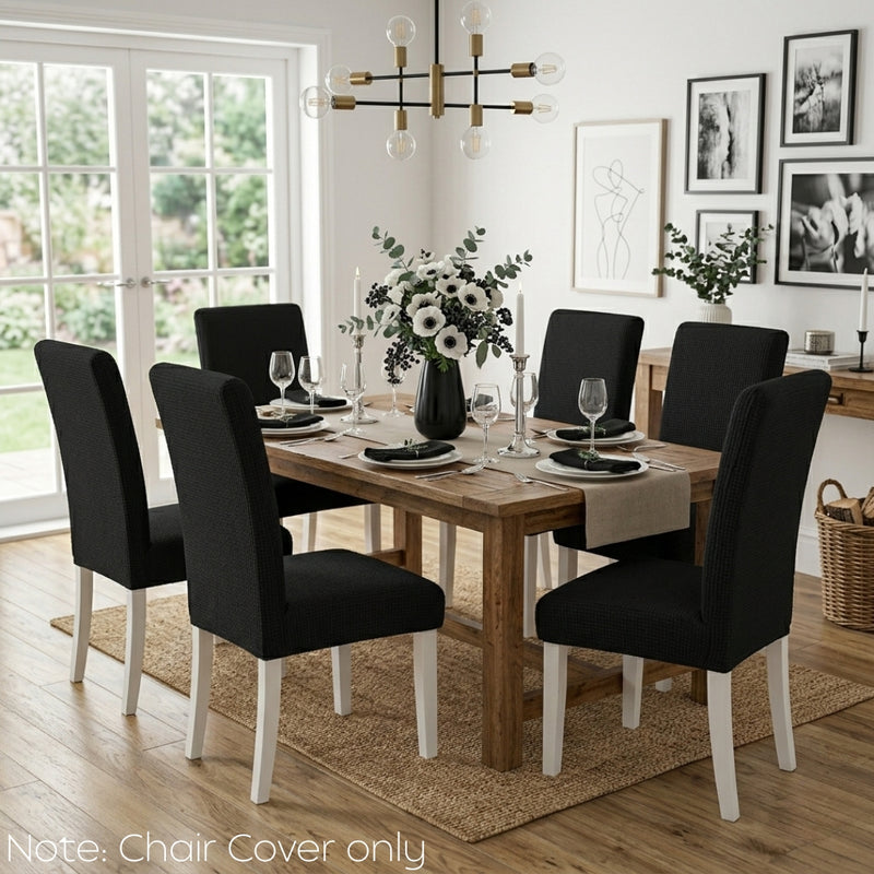 Anyseat Black Waterproof Chair Cover – Corn Kernel Pattern Stretch Slipcover for Dining Room