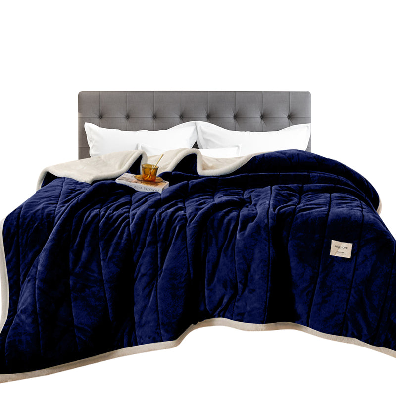 Anycozy Dark Blue Coral Fleece Blanket Warm 3-Layer Flannel 120x200cm