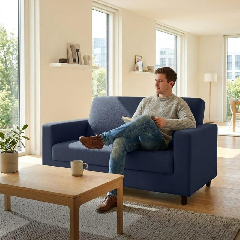 Anyseat 2-Seater Sofa Cover – Plain Navy Blue Style Slipcover for Living Room Chair Protection
