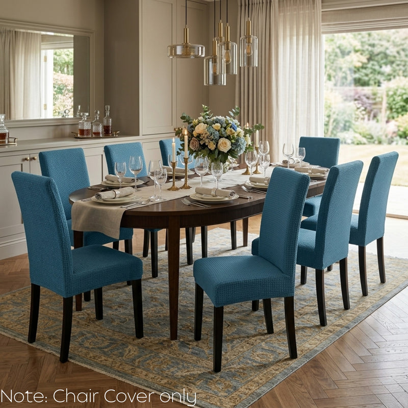 Anyseat Blue Micro Knitted Design Chair Cover – Elastic Anti‑Dirt Design for Dining, Kitchen, Wedding, Hotel & Banquet Use