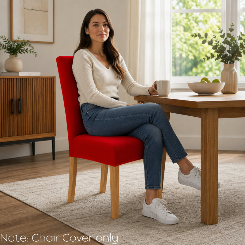 Anyseat Red Velvet Dining Chair Cover – Plush Stretchable Slipcover for Kitchen & Dining Room Chairs