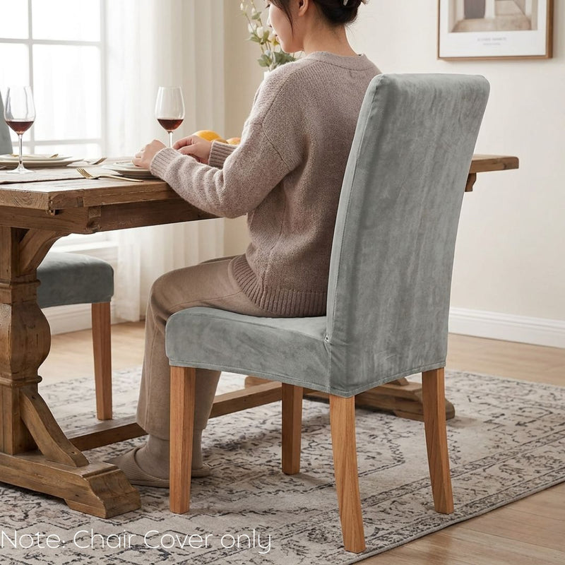 Anyseat Light Grey Velvet Dining Chair Cover – Plush Stretchable Slipcover for Kitchen & Dining Room Chairs