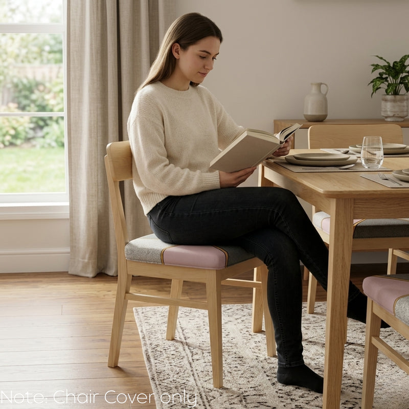 Anyseat Grey and Pink with Gold Linear Print Chair Cover – Stretch Washable Removable Seat Cover for Dining & Kitchen