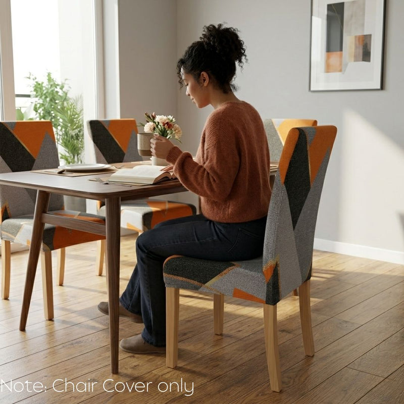 Anyseat Orange Gray Geometric Pattern Print Elastic Chair Cover – Plain Dining Slipcover & Home Décor