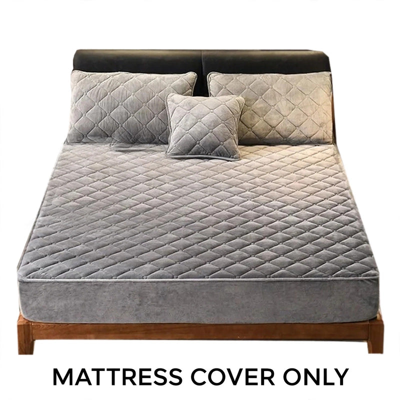 Anycozy Mattress Cover Gray King Size Crystal Velvet Thicken Quilted Warm Soft Plush Bed Sheet