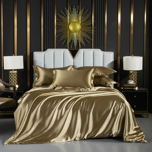 ANYHOUZ Bed Sheet Champagne Natural Mulberry Silk Duvet Cover Set