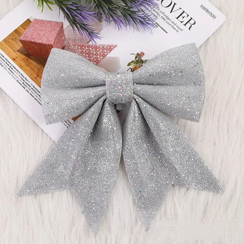 ANYDECO Christmas Bow Silver Glitter Hanging Decorative Ornaments