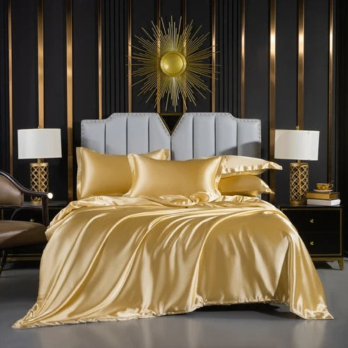 ANYHOUZ Bed Sheet Yellow Natural Mulberry Silk Duvet Cover Set