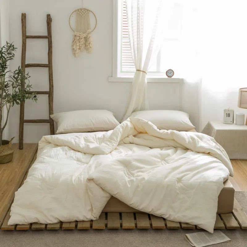 ANYHOUZ Duvet Cover Beige Quilted Ultra Soft Bed Comforter 200X230cm