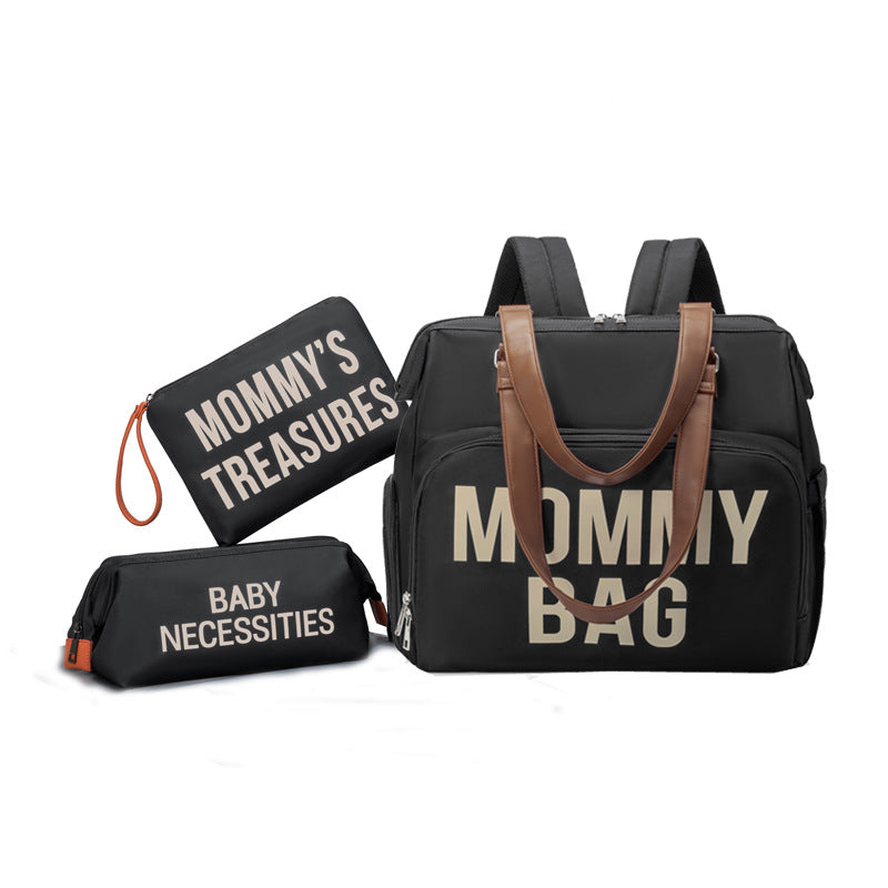 Anymom Mommy Diaper Bags Black 3 pcs Set Nappy Backpack Maternity Multifunctional Handbag Large Capacity Luggage Sleeve