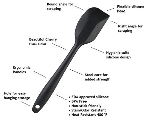 Anygleam Silicone Black Seamless Spatula 6 Set Kitchen Accessories Baking Utensil Kit Bread Cake Mixing Tools Cooking Scraper Heat Resistant