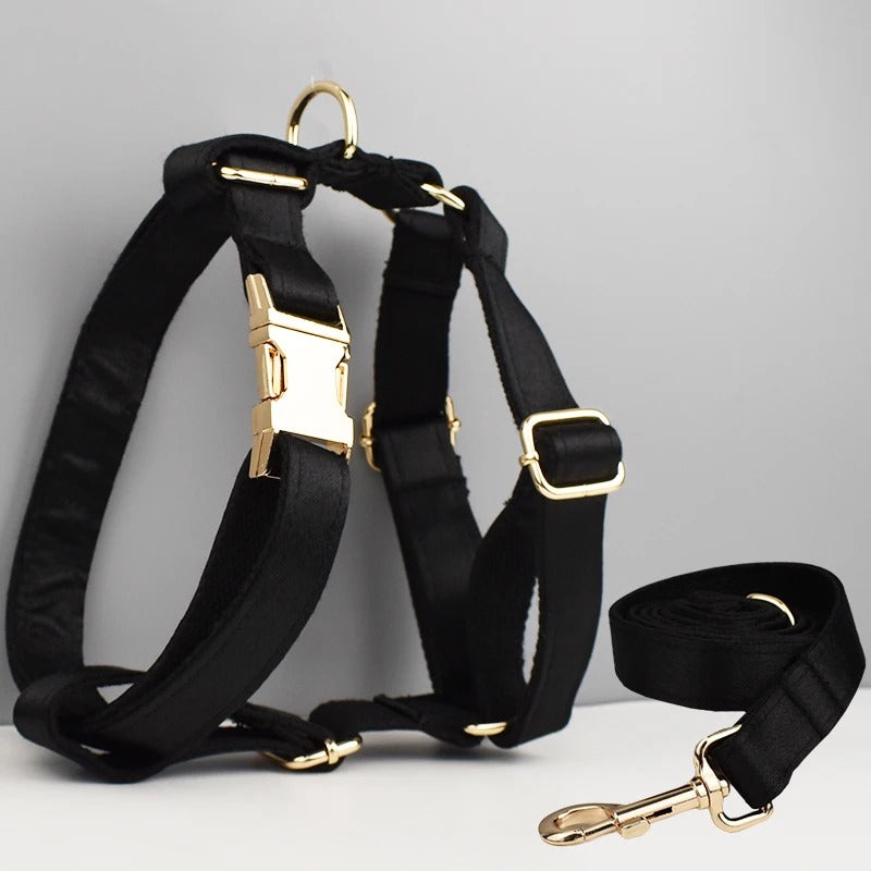 ANYWAGS Pet Full Harness Leash Black  Heavy Duty DIY Metal Dog Leash