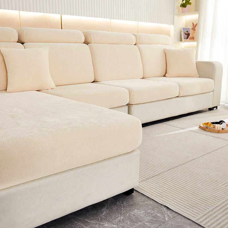 Anyseat Sofa Cover Beige L-Shape Polyester Chenille Thick Stretchable Cushion For Living Room Enlarge Size Extra Large