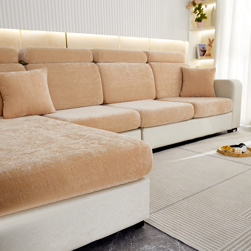 Anyseat Sofa Cover Coffee L-Shape Polyester Chenille Thick Stretchable Cushion For Living Room Enlarge Size Small