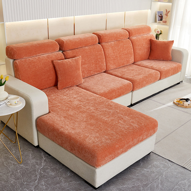 Anyseat Sofa Cover Rustic Orange L-Shape Polyester Chenille Thick Stretchable Cushion For Living Room Normal Size Large