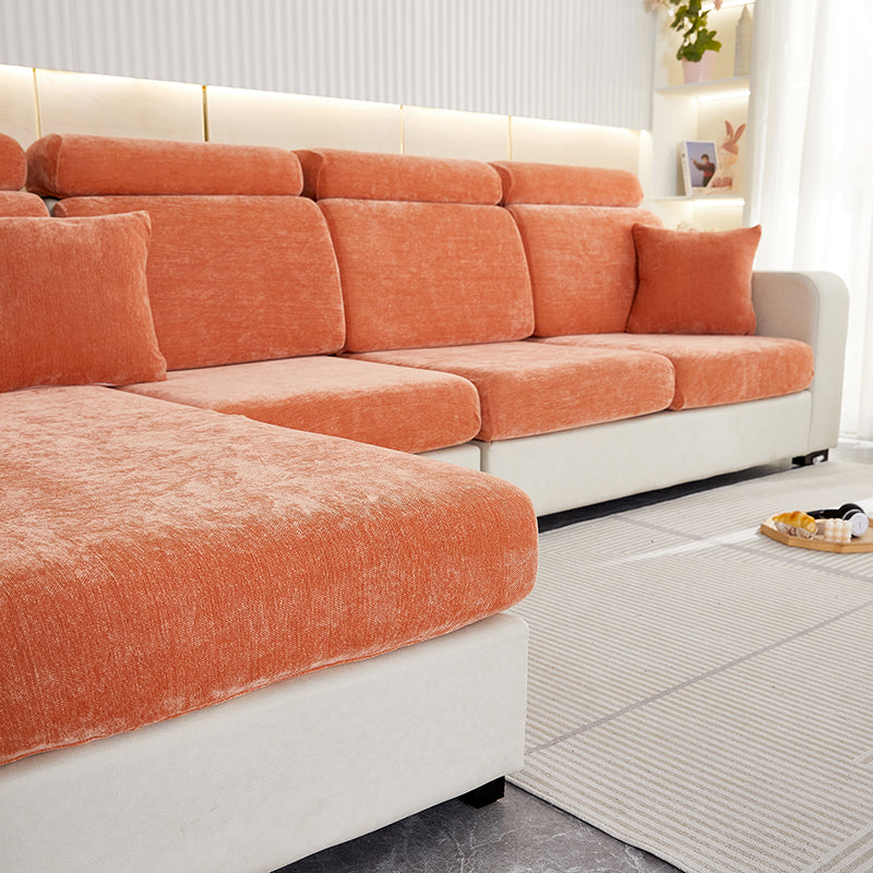 Anyseat L‑Shape Sofa Cover Rustic Orange Chenille Polyester Thick Stretchable Cushion Protector for Living Room