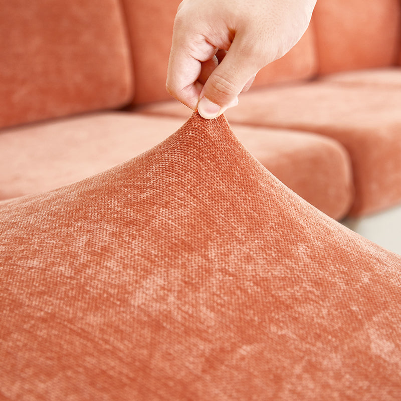 Anyseat L‑Shape Sofa Cover Rustic Orange Chenille Polyester Thick Stretchable Cushion Protector for Living Room