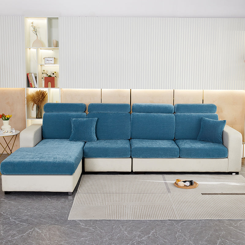 Anyseat L‑Shape Sofa Cover Dark Blue Chenille Polyester Thick Stretchable Cushion Protector for Living Room