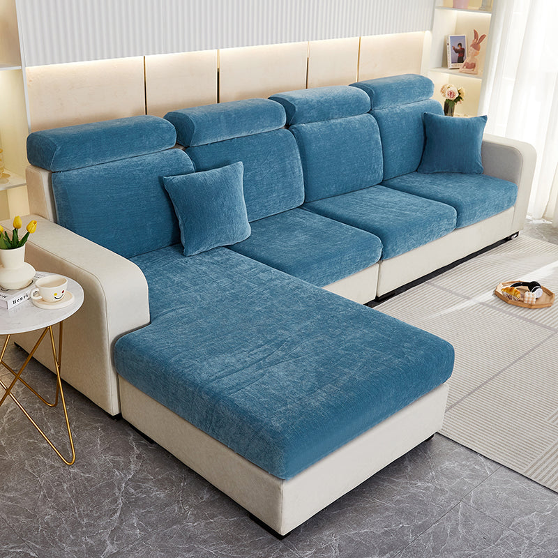 Anyseat L‑Shape Sofa Cover Dark Blue Chenille Polyester Thick Stretchable Cushion Protector for Living Room