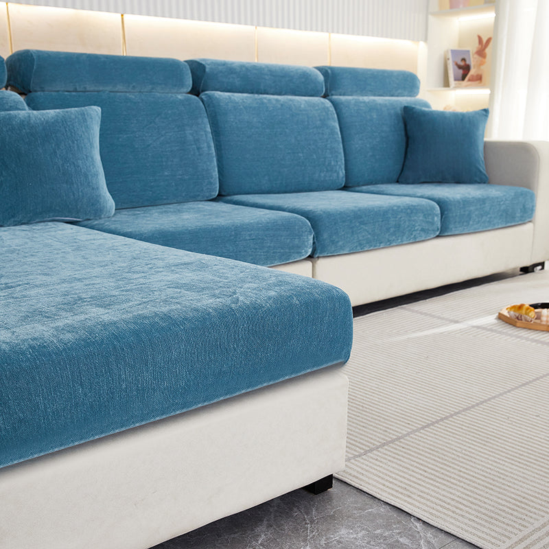 Anyseat Sofa Cover Dark Blue L-Shape Polyester Chenille Thick Stretchable Cushion For Living Room Enlarge Size Small