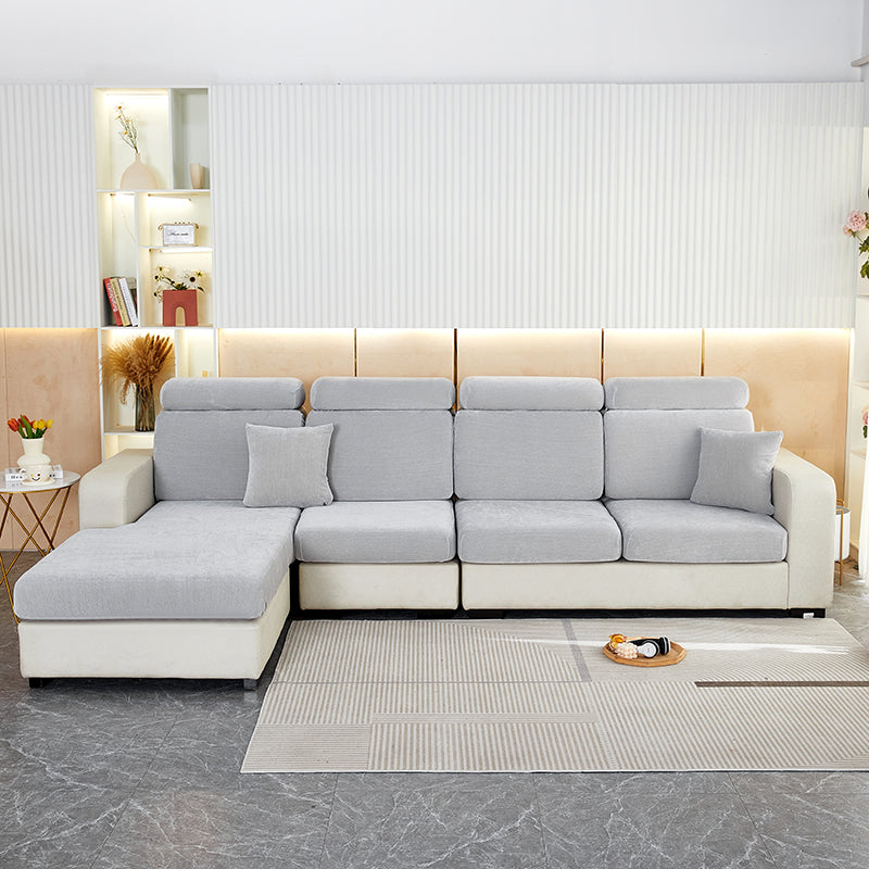 Anyseat Sofa Cover Light Gray L-Shape Polyester Chenille Thick Stretchable Cushion For Living Room Enlarge Size Extra Large