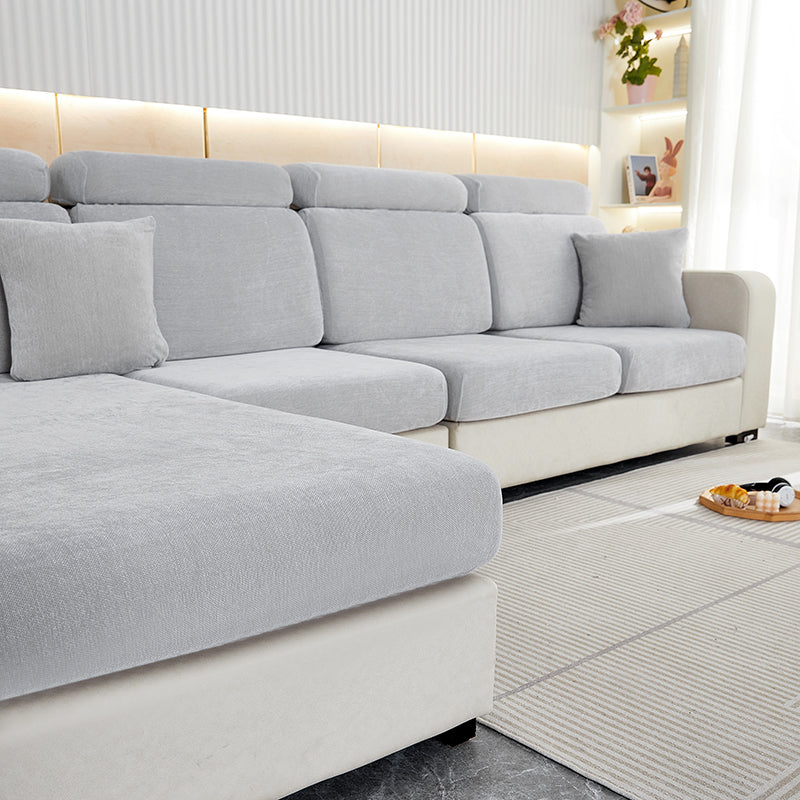 Anyseat Sofa Cover Light Gray L-Shape Polyester Chenille Thick Stretchable Cushion For Living Room Enlarge Size Extra Large