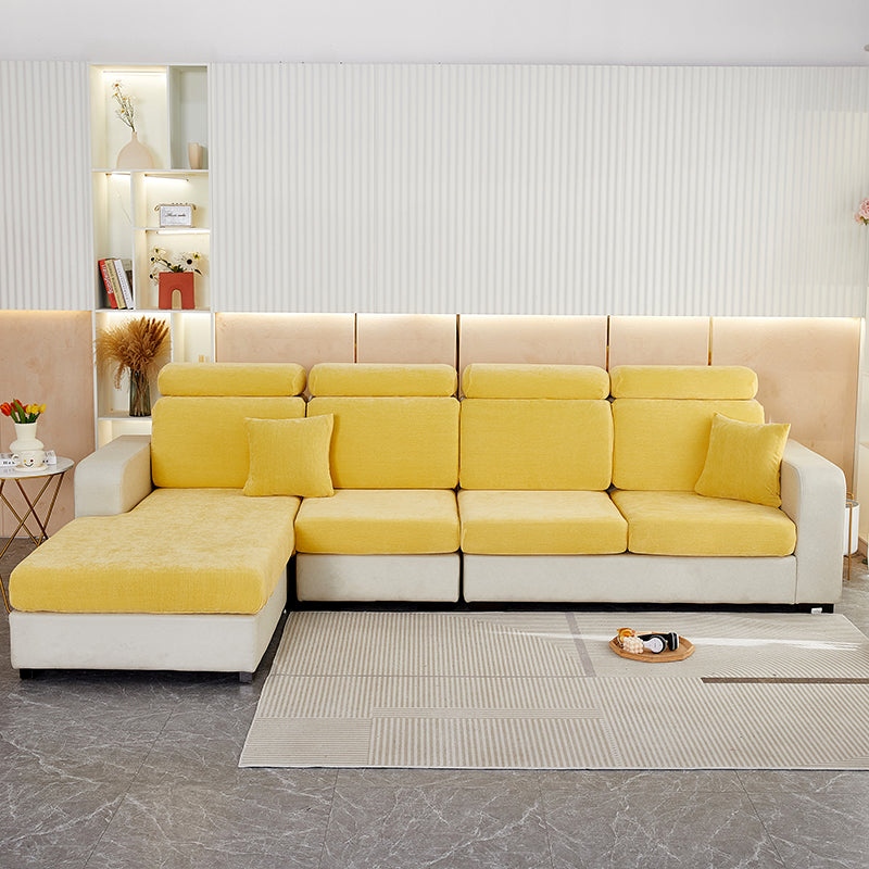Anyseat L‑Shape Sofa Cover Pastel Yellow Chenille Polyester Thick Stretchable Cushion Protector for Living Room