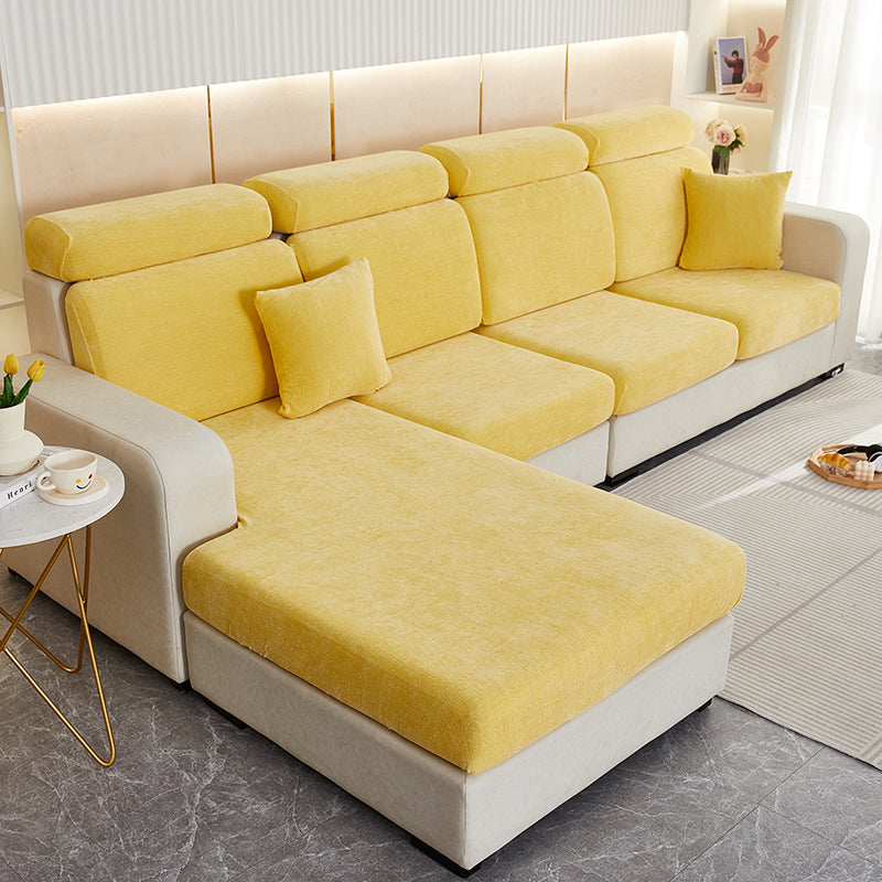 Anyseat L‑Shape Sofa Cover Pastel Yellow Chenille Polyester Thick Stretchable Cushion Protector for Living Room