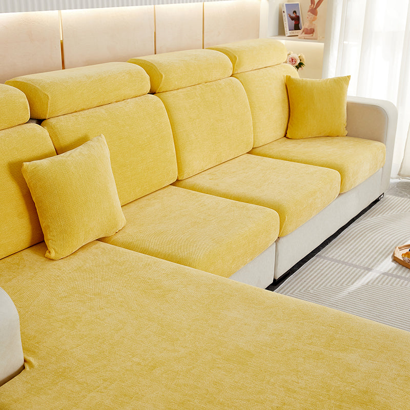 Anyseat Sofa Cover Pastel Yellow L-Shape Polyester Chenille Thick Stretchable Cushion For Living Room Normal Size Large