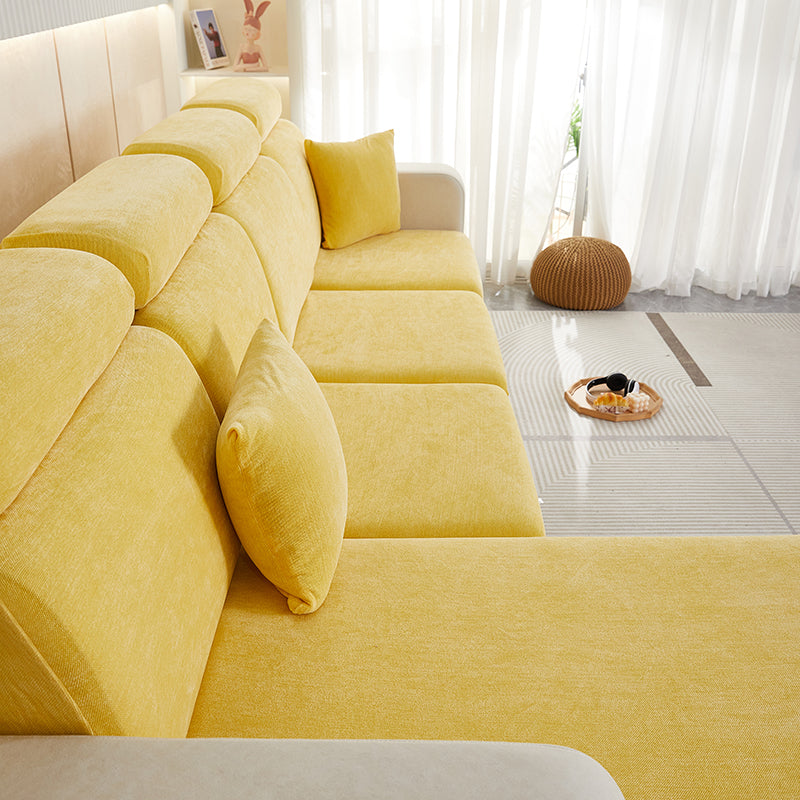 Anyseat Sofa Cover Pastel Yellow L-Shape Polyester Chenille Thick Stretchable Cushion For Living Room Head Cushion Large