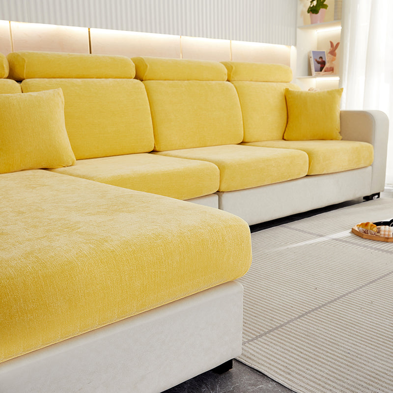 Anyseat Sofa Cover Pastel Yellow L-Shape Polyester Chenille Thick Stretchable Cushion For Living Room Enlarge Size Extra Large