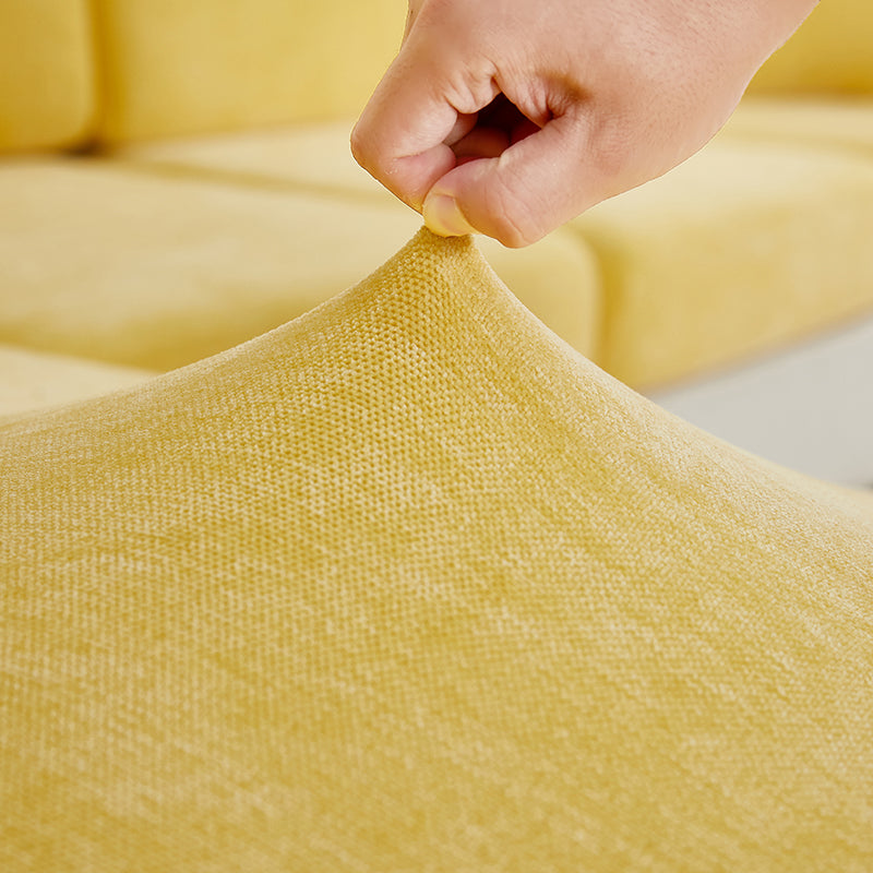 Anyseat L‑Shape Sofa Cover Pastel Yellow Chenille Polyester Thick Stretchable Cushion Protector for Living Room