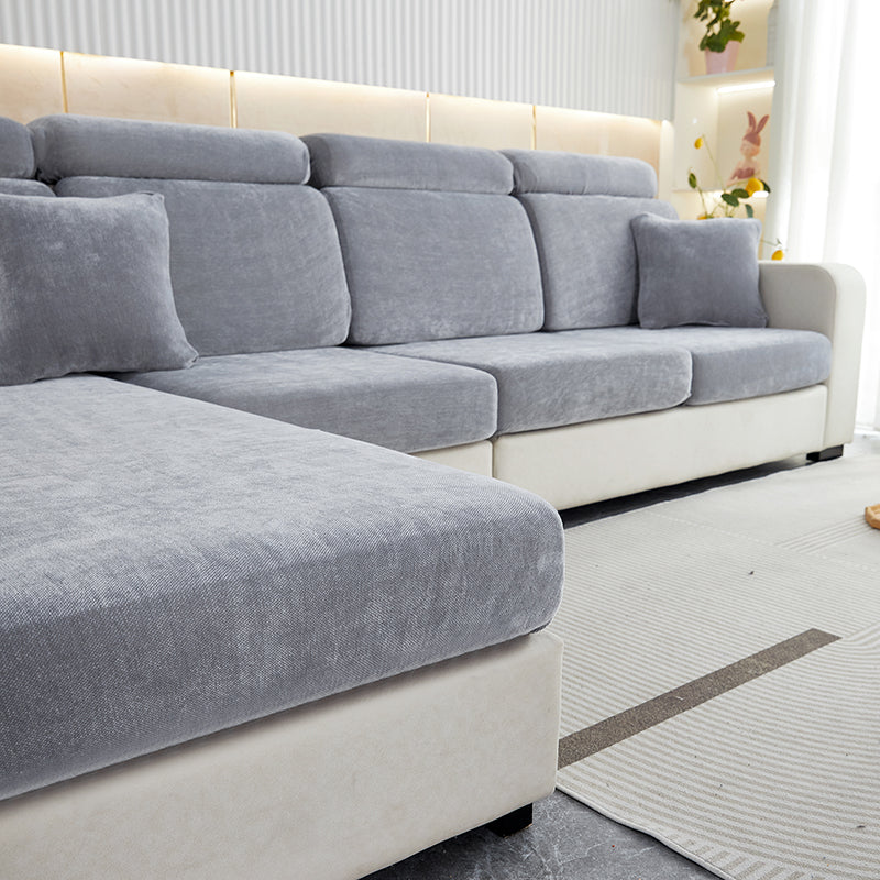 Anyseat Sofa Cover Dark Gray L-Shape Polyester Chenille Thick Stretchable Cushion For Living Room Enlarge Size Large