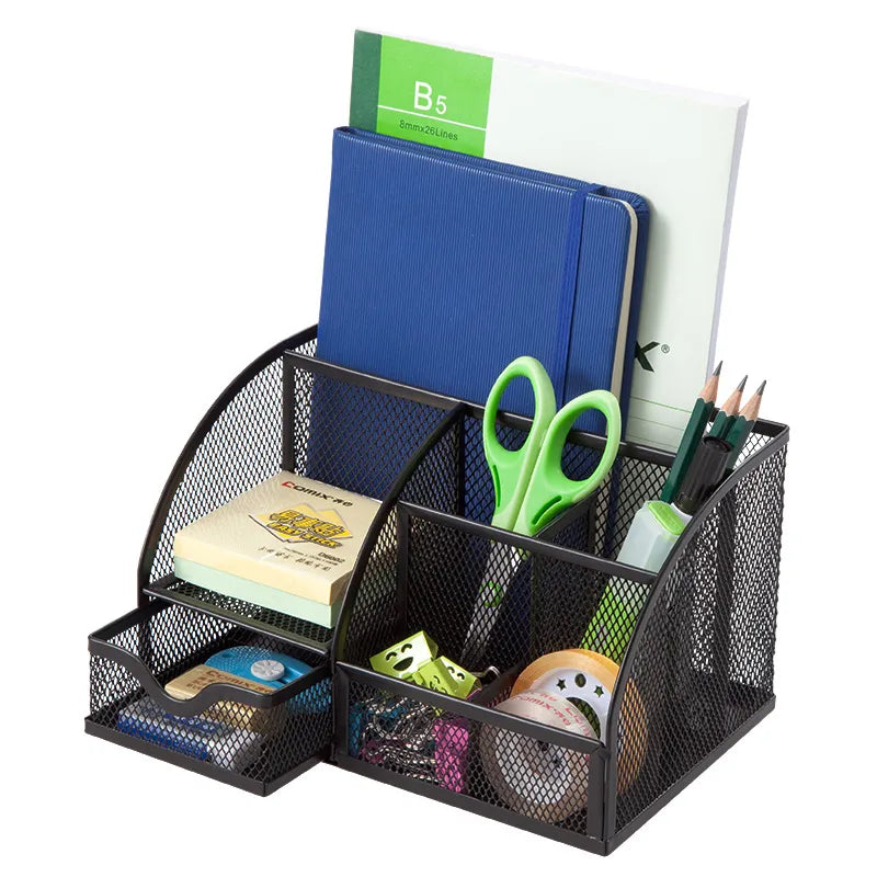 “AnyCraft Black Mesh Desk Organizer with Multi‑Compartment Storage for Office & School Supplies”