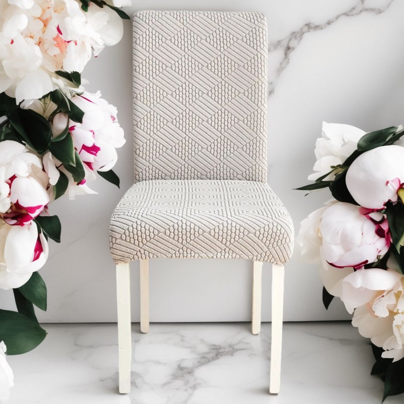 Anyseat Chair Cover Light Grey Checkered Line Design with Anti-Dirt and Elastic Material for Dining Room Kitchen Wedding Hotel Banquet Restaurant